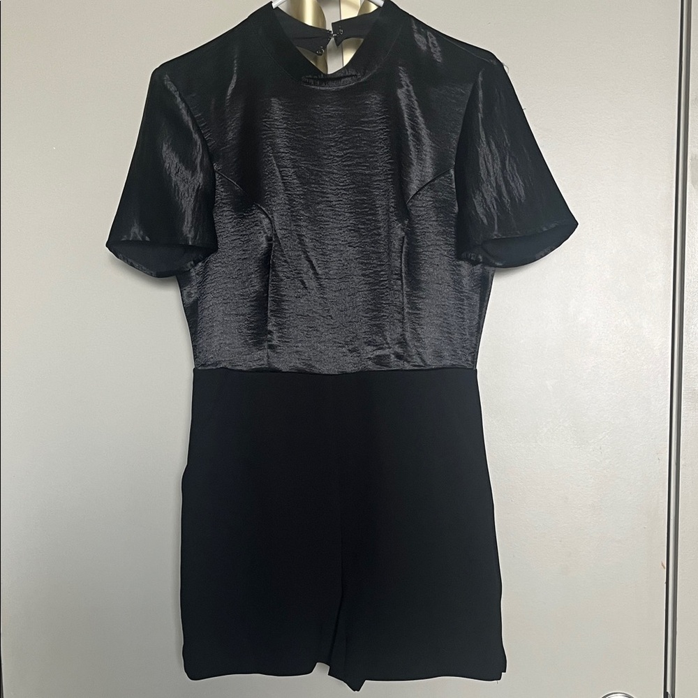 BCBGeneration Black Satin Romper Pants&Jumpsuits